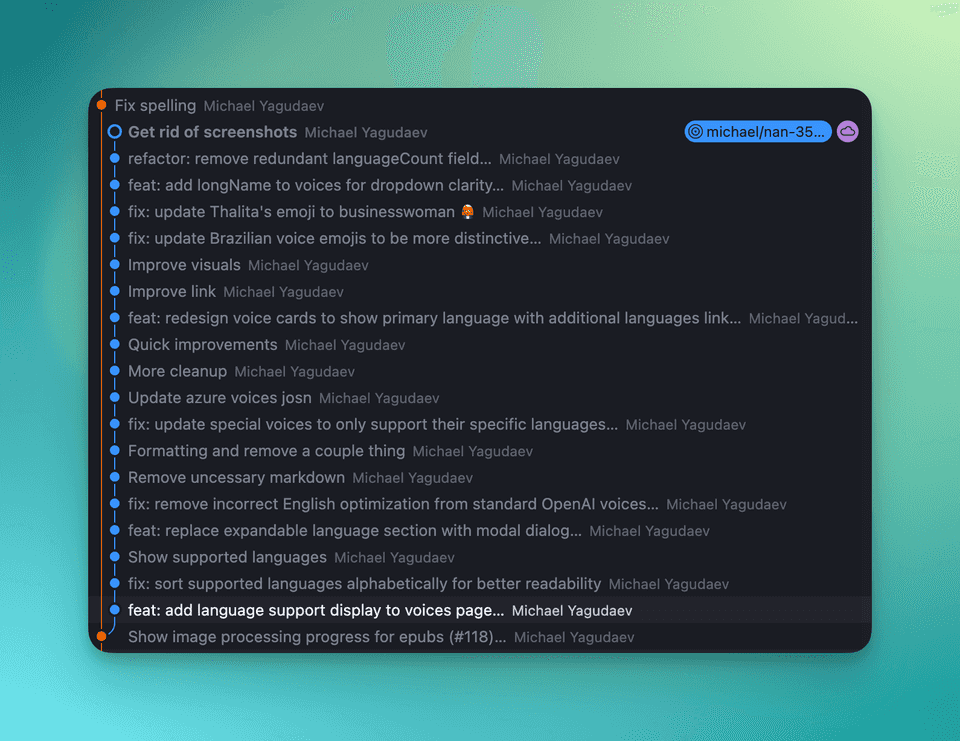 Git change log